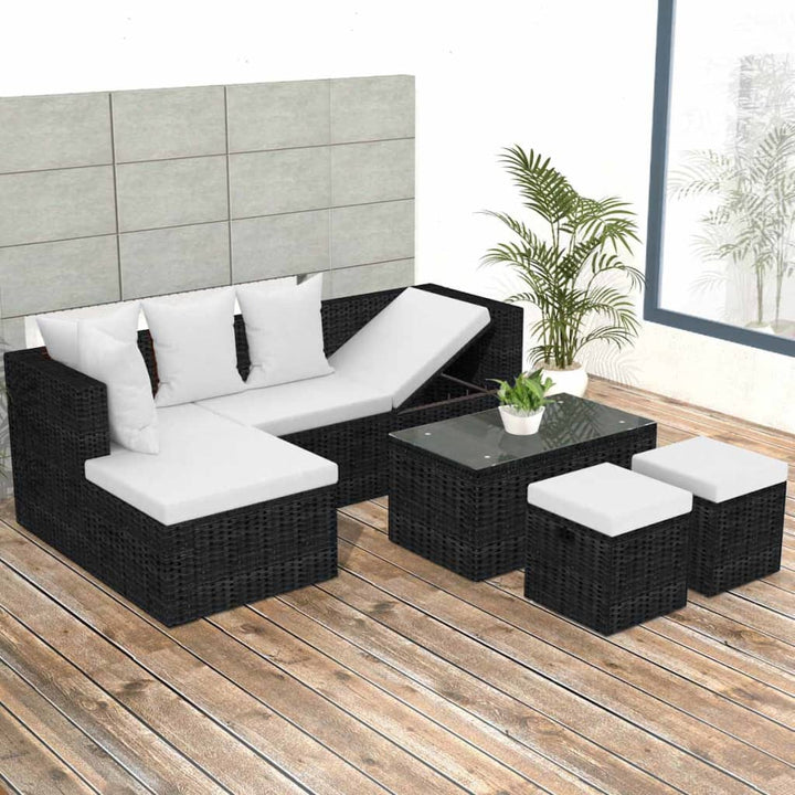 haveloungesæt 4 dele med hynder polyrattan sort