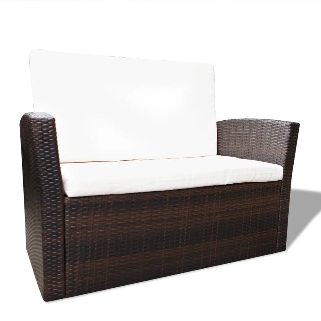 haveloungesæt 4 dele med hynder polyrattan brun