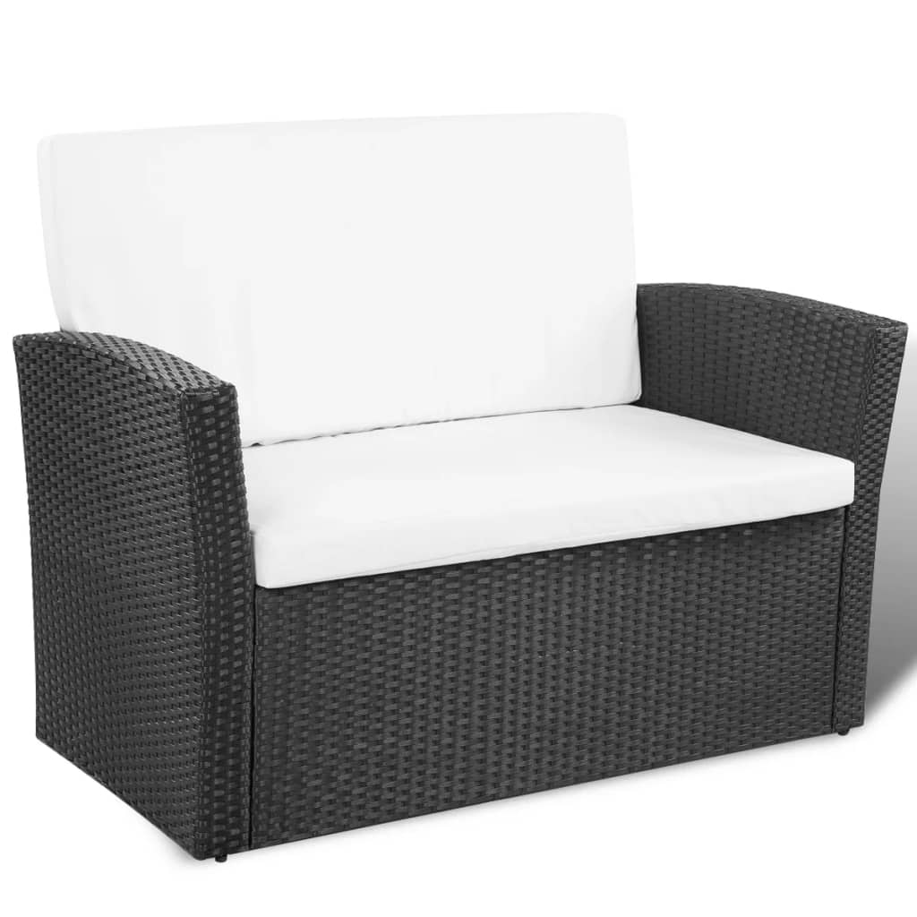 haveloungesæt 4 dele med hynder polyrattan sort