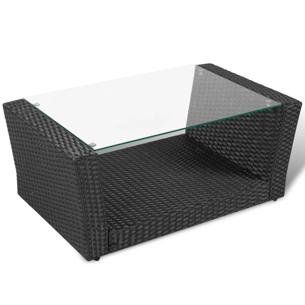 haveloungesæt 4 dele med hynder polyrattan sort