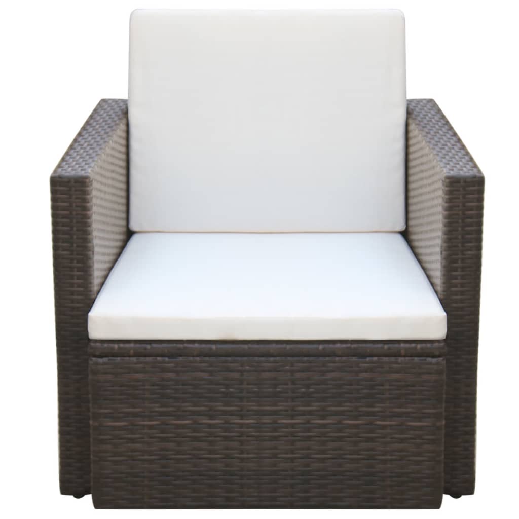 havestol med hynder polyrattan brun