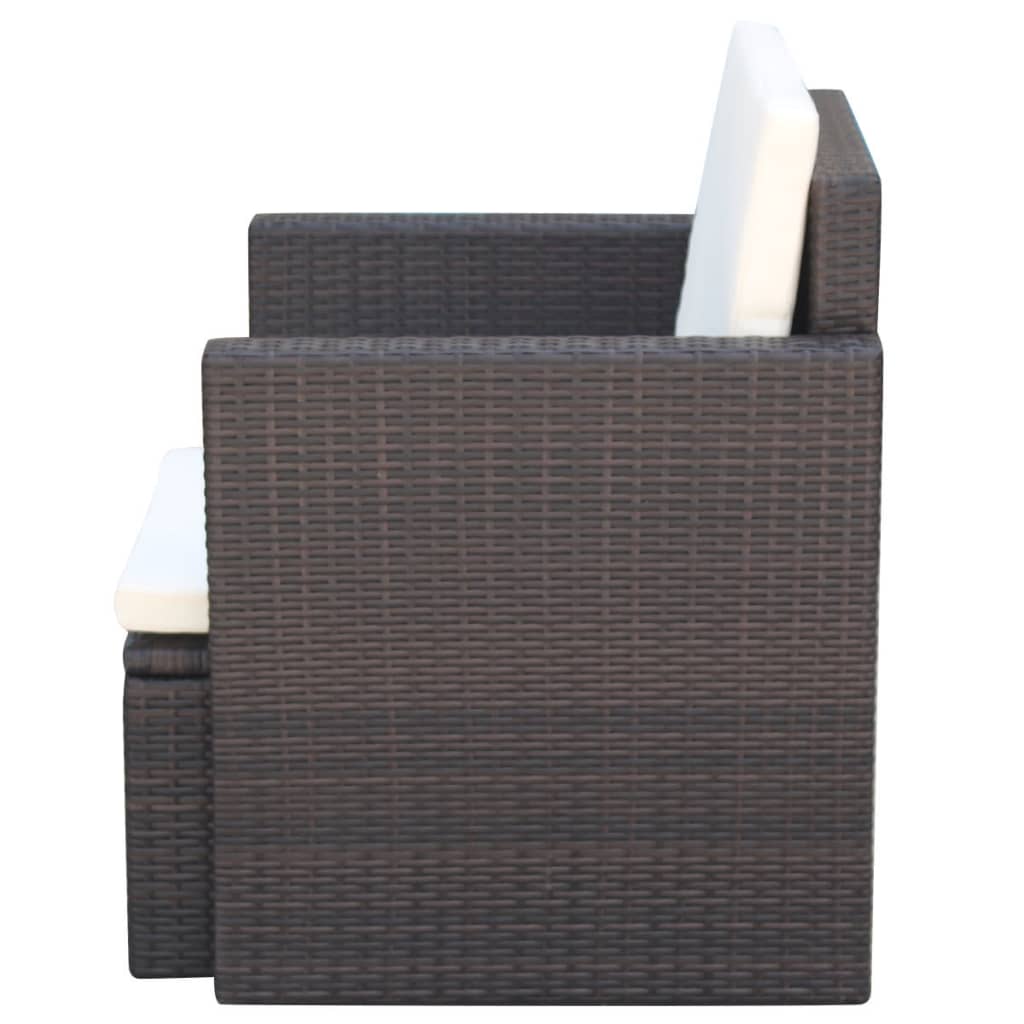 havestol med hynder polyrattan brun