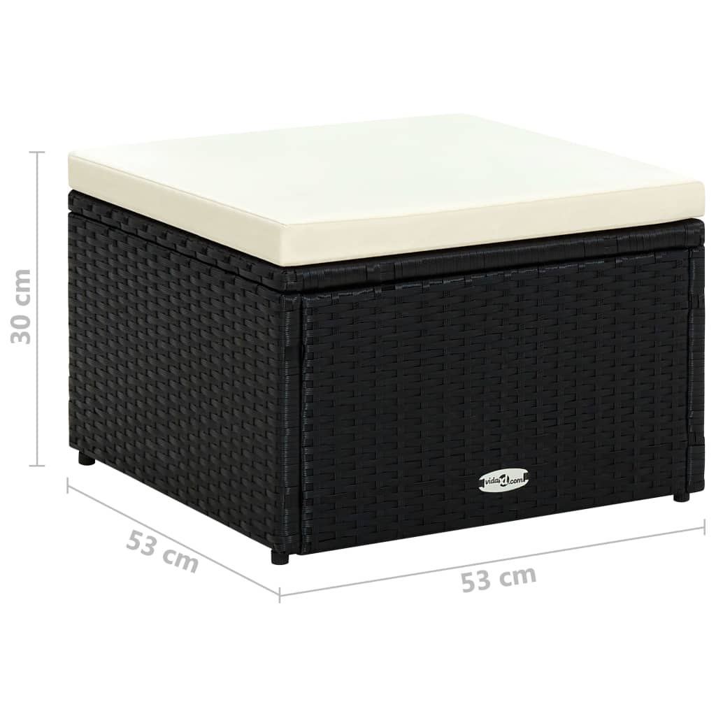 fodskammel ottoman i polyrattan 53 x 53 x 30 cm sort