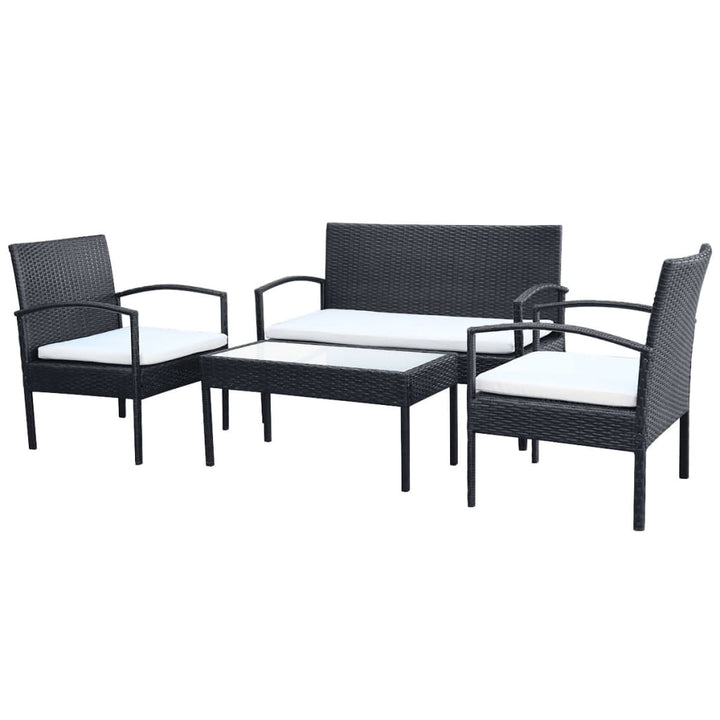 haveloungesæt 4 dele med hynder polyrattan sort