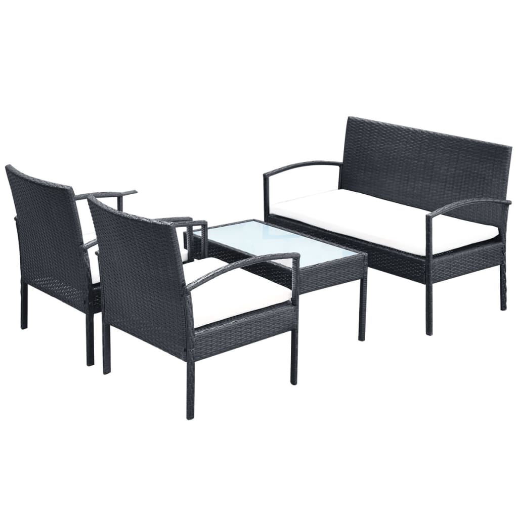 haveloungesæt 4 dele med hynder polyrattan sort