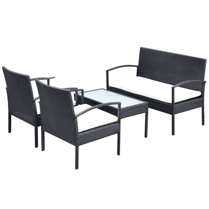 haveloungesæt 4 dele med hynder polyrattan sort