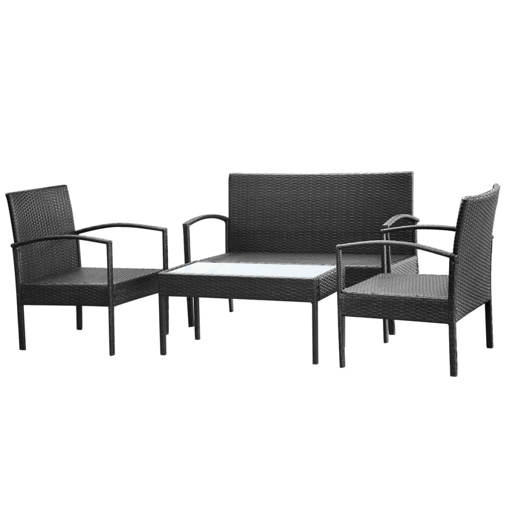 haveloungesæt 4 dele med hynder polyrattan sort