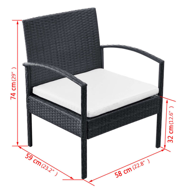 haveloungesæt 4 dele med hynder polyrattan sort
