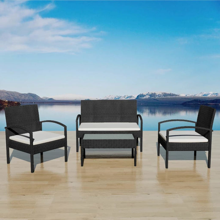 haveloungesæt 4 dele med hynder polyrattan sort