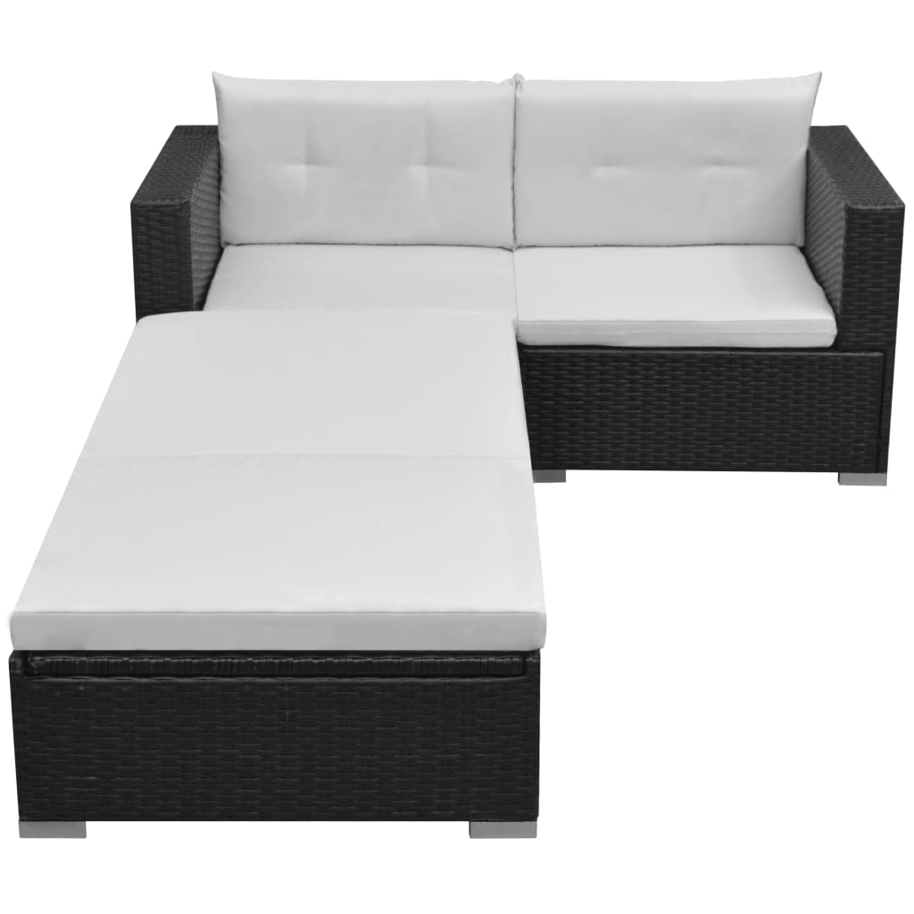 haveloungesæt 3 dele med hynder polyrattan sort