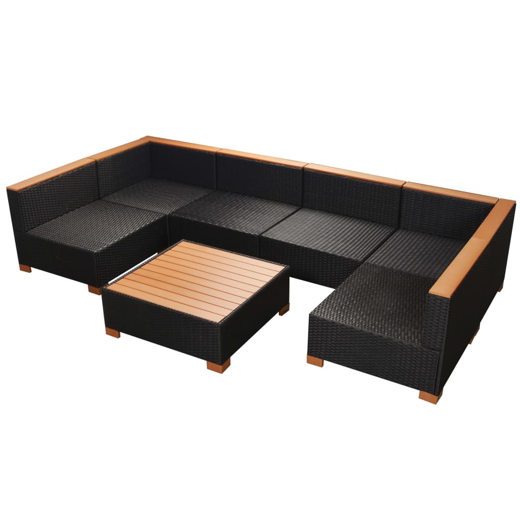 haveloungesæt 7 dele med hynder polyrattan sort
