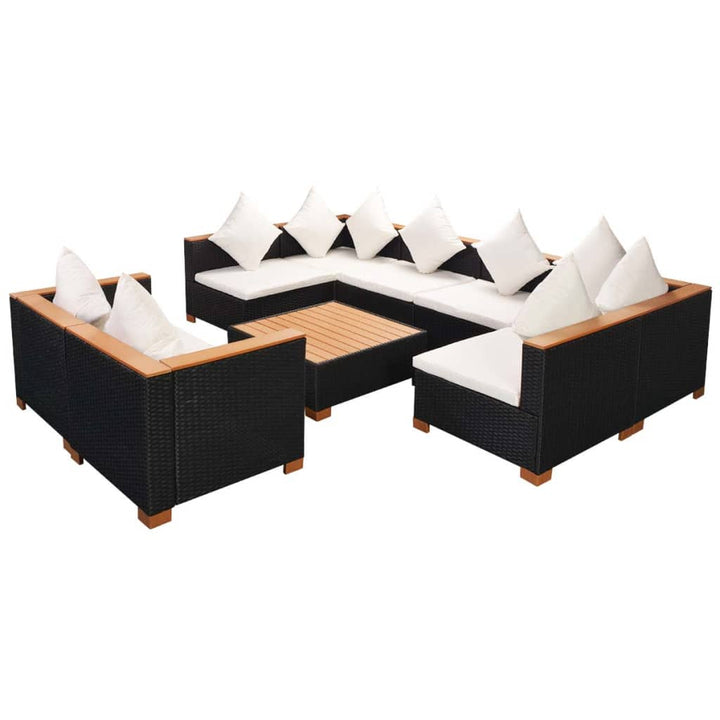 haveloungesæt 9 dele med hynder polyrattan sort