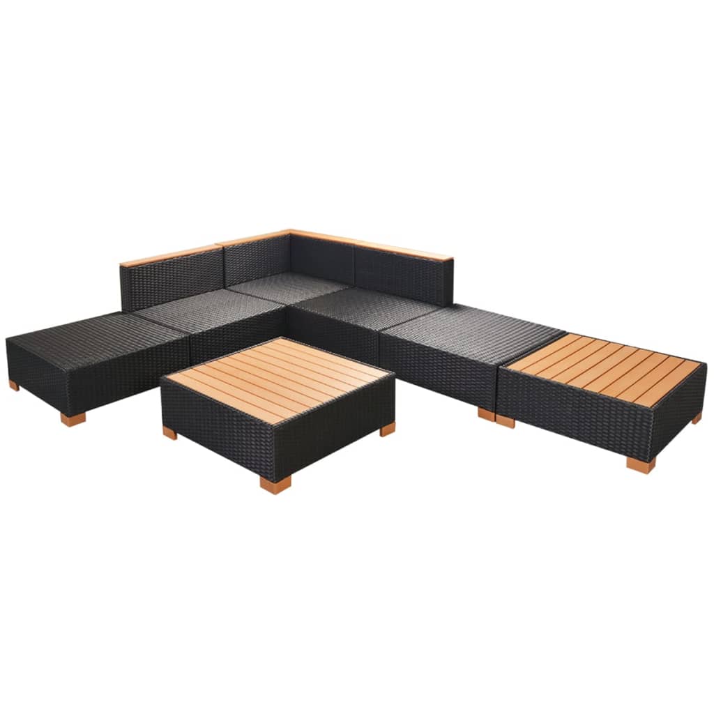 haveloungesæt 7 dele med hynder polyrattan sort