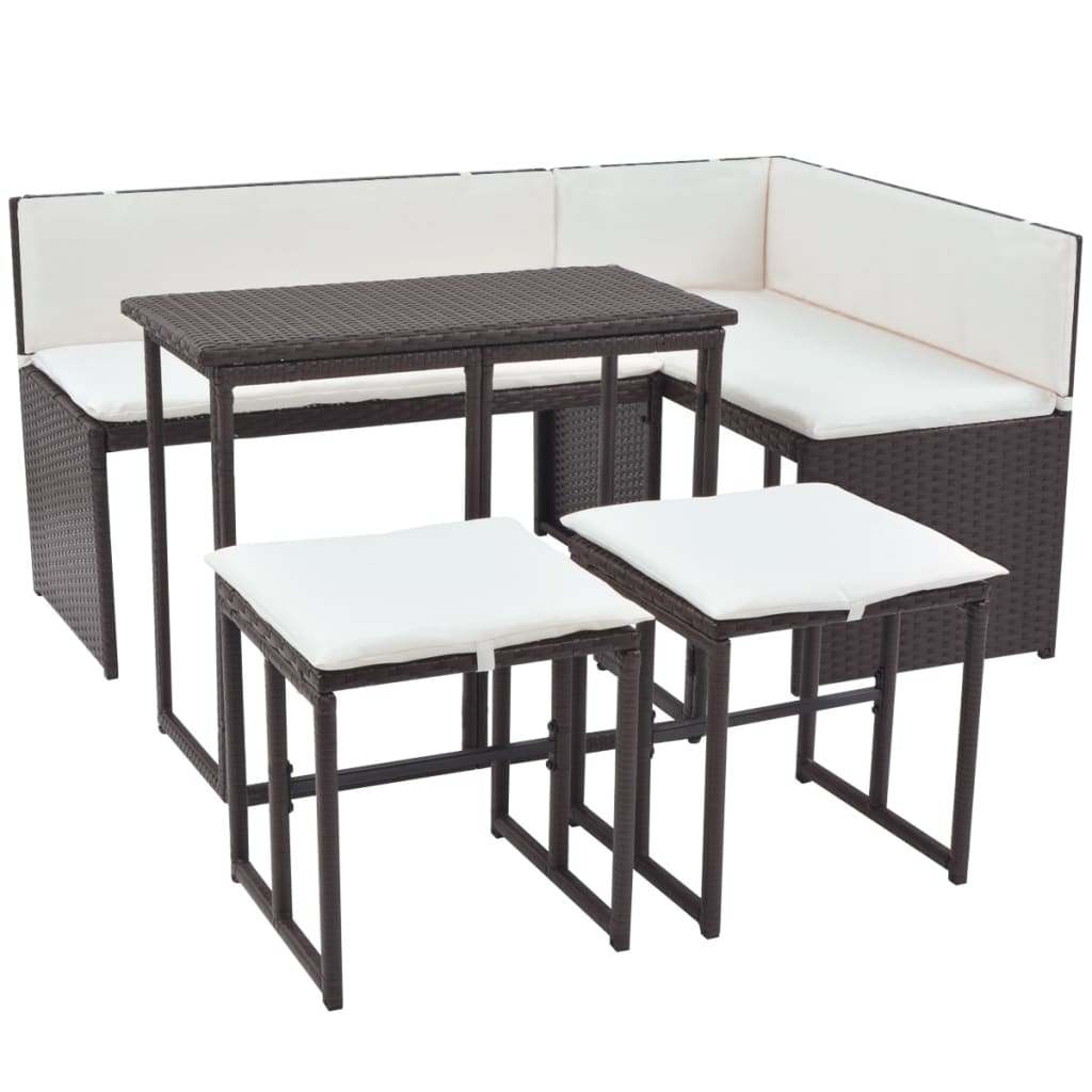 foldbart udendørs spisebordssæt 5 dele stål polyrattan brun