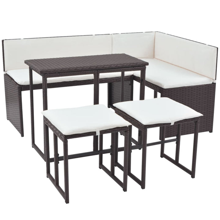 foldbart udendørs spisebordssæt 5 dele stål polyrattan brun