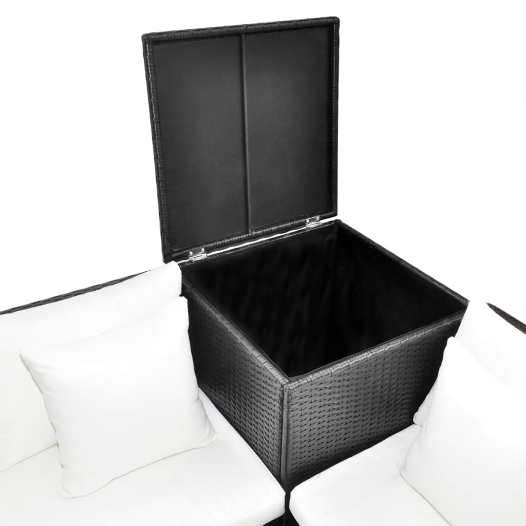 haveloungesæt 4 dele med hynder polyrattan sort