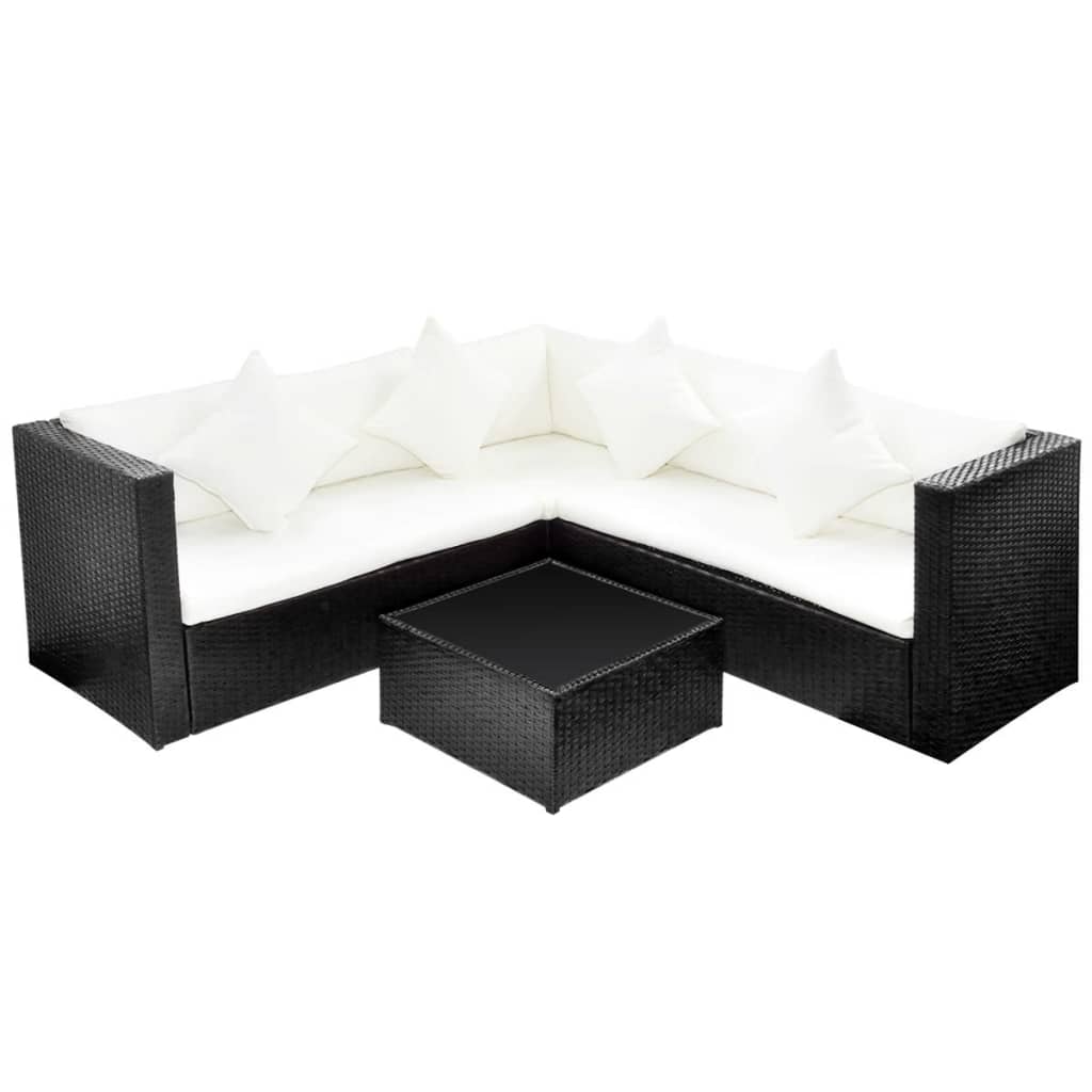 haveloungesæt 4 dele med hynder polyrattan sort