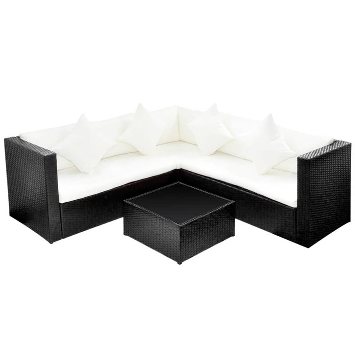 haveloungesæt 4 dele med hynder polyrattan sort
