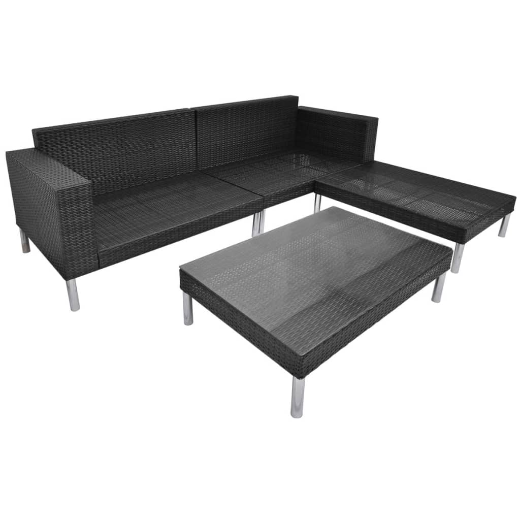 haveloungesæt 4 dele med hynder polyrattan sort