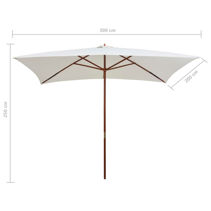 parasol 200x300 cm træstang cremehvid