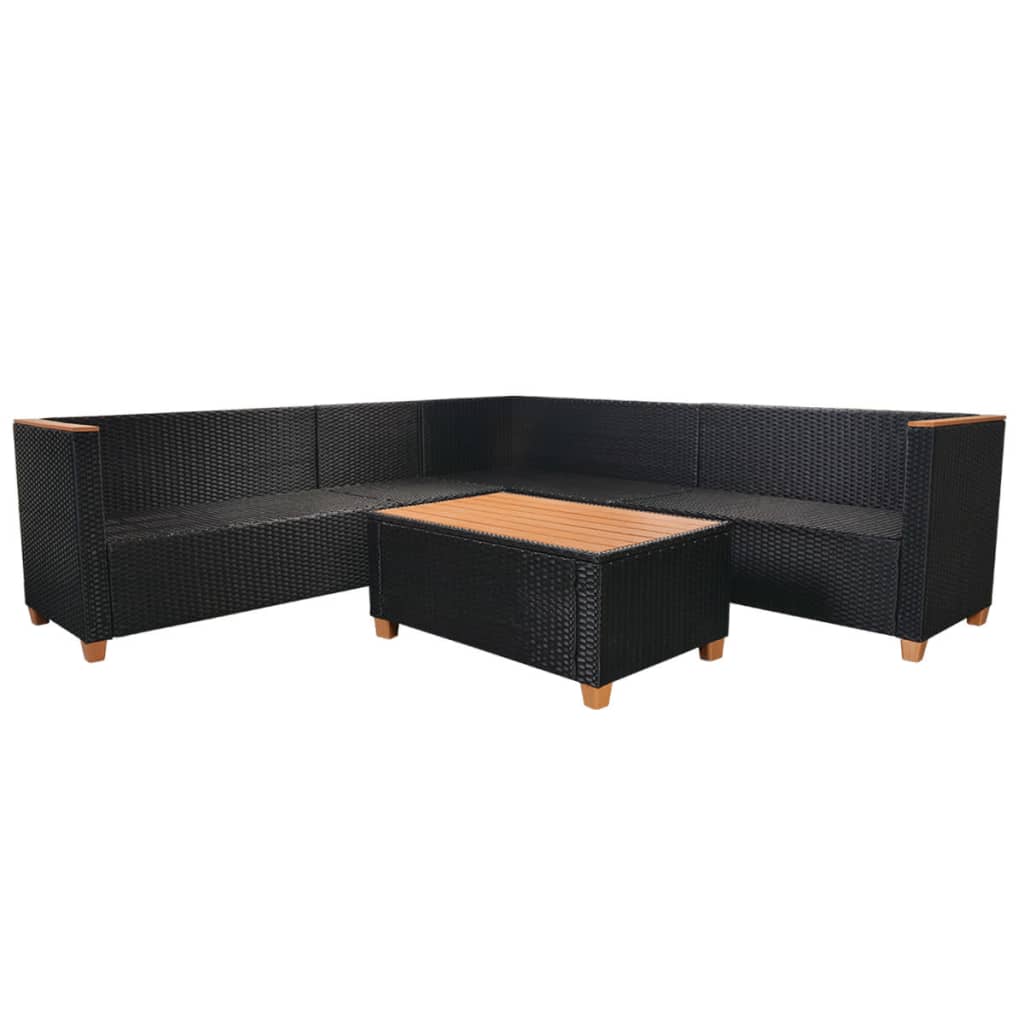 haveloungesæt 5 dele med hynder polyrattan sort