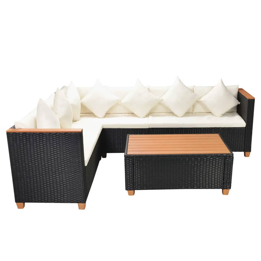 loungesæt til haven 4 dele med hynder polyrattan sort