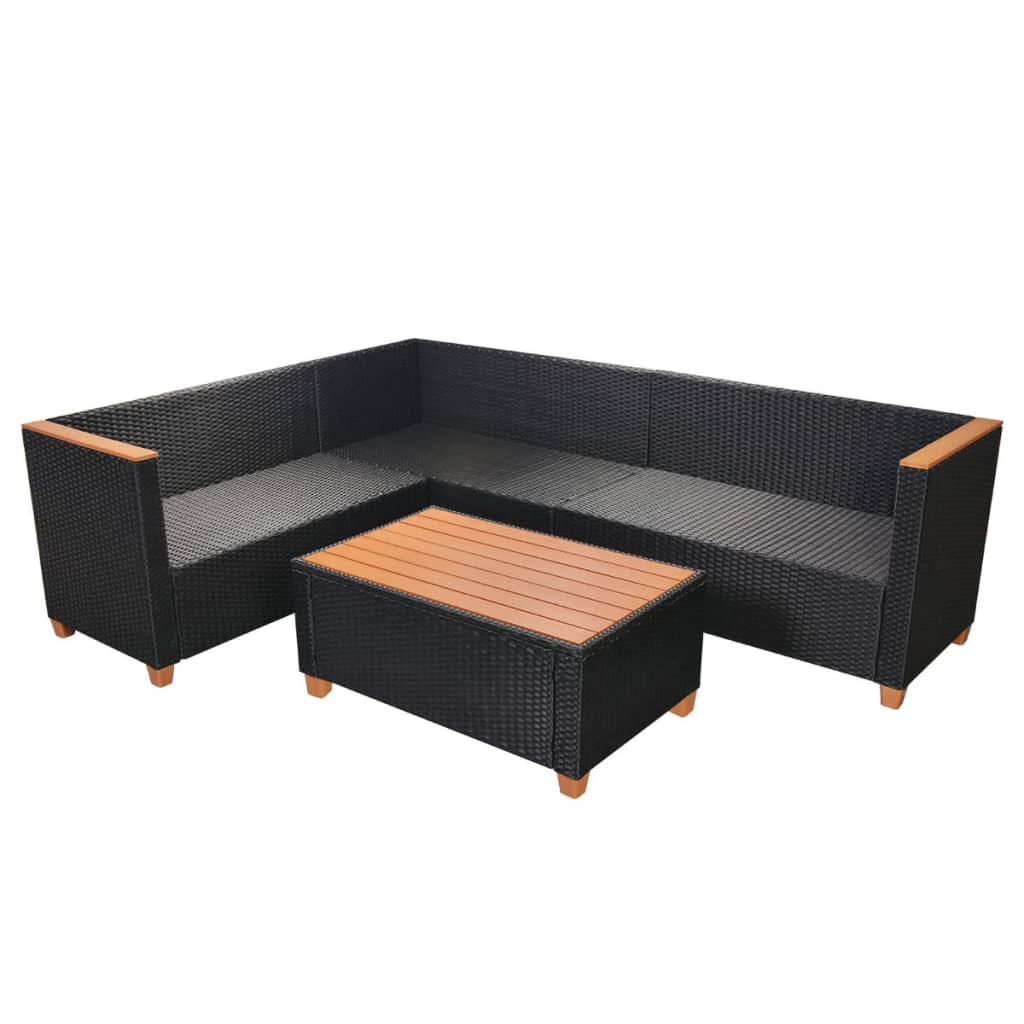 loungesæt til haven 4 dele med hynder polyrattan sort