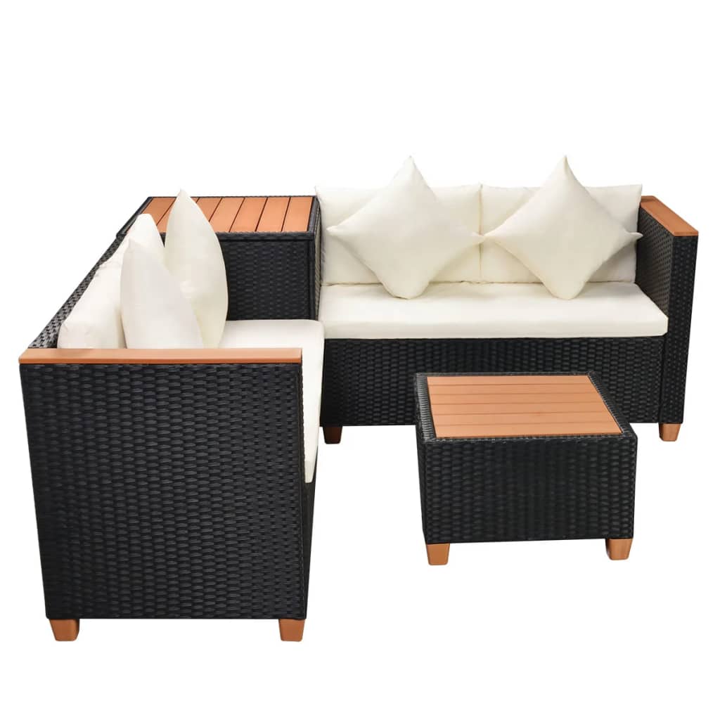 haveloungesæt 4 dele med hynder polyrattan sort