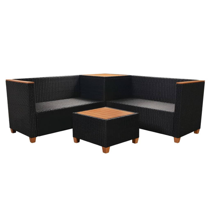 haveloungesæt 4 dele med hynder polyrattan sort