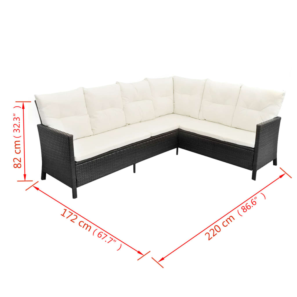 haveloungesæt 4 dele med hynder polyrattan sort