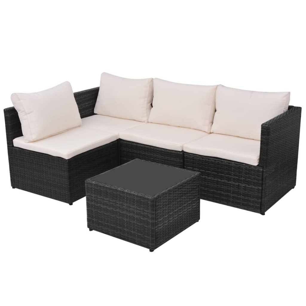 haveloungesæt 5 dele med hynder polyrattan sort