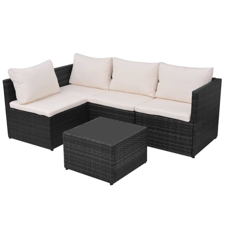 haveloungesæt 5 dele med hynder polyrattan sort
