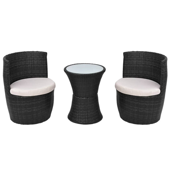bistrosæt 3 dele med hynder polyrattan sort