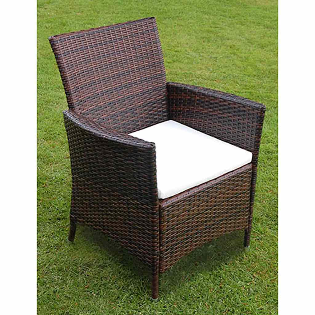 udendørs spisebordssæt 7 dele med hynder polyrattan brun