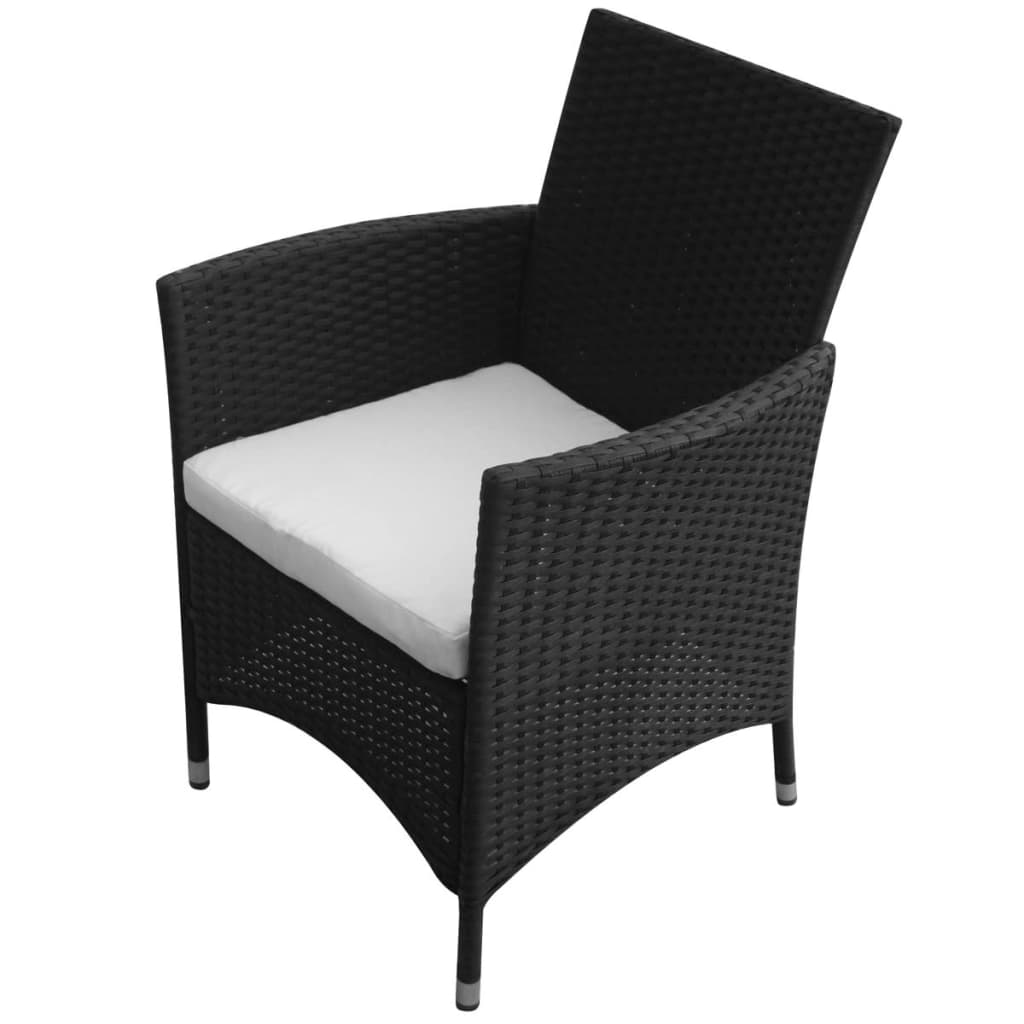 udendørs spisebordssæt 5 dele med hynder polyrattan sort