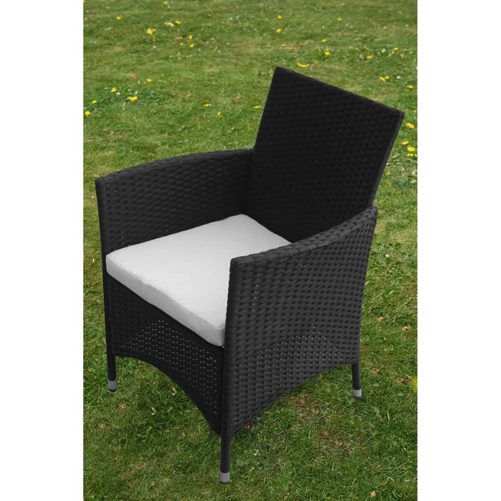 udendørs spisebordssæt 5 dele med hynder polyrattan sort