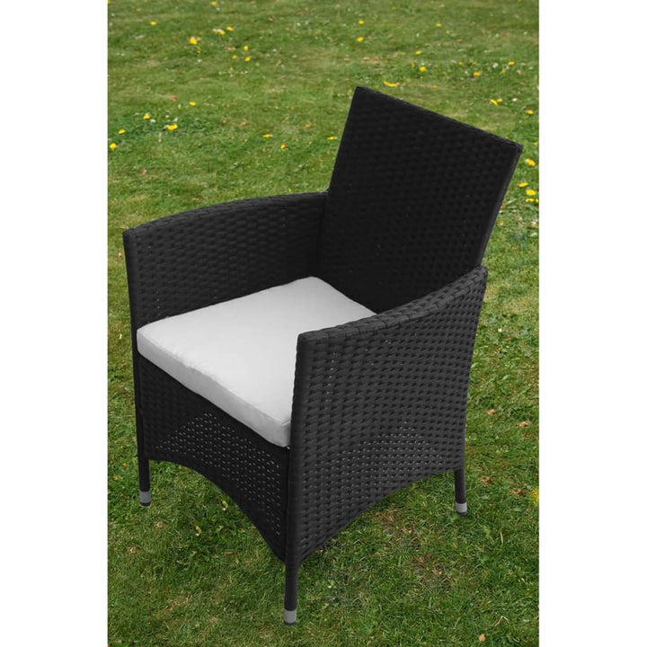 udendørs spisebordssæt 5 dele med hynder polyrattan sort