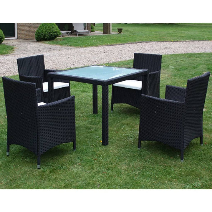 udendørs spisebordssæt 5 dele med hynder polyrattan sort