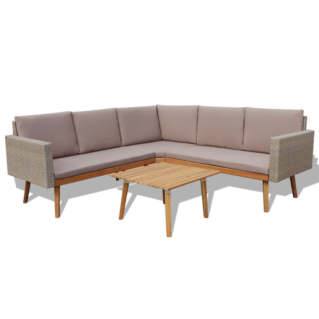 haveloungesæt 4 dele med hynder polyrattan grå
