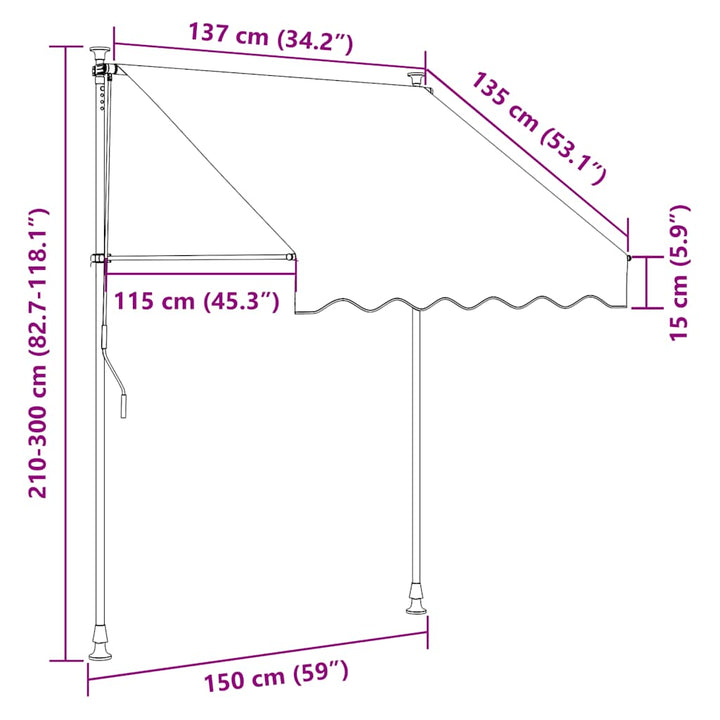 foldemarkise manuel betjening 150 cm stribet orange og hvid