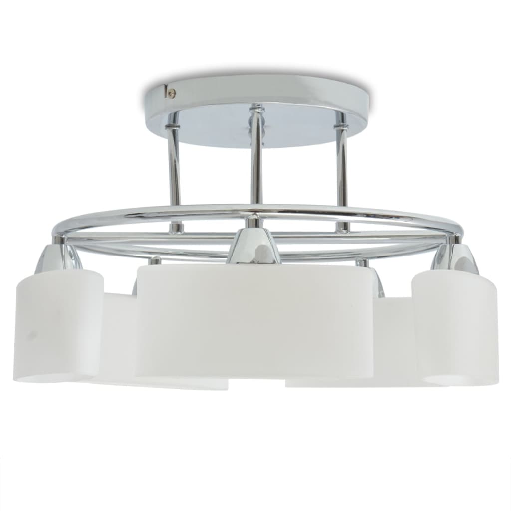 loftslampe med ellipseformet glasskygge 5 E14-pærer 200 W