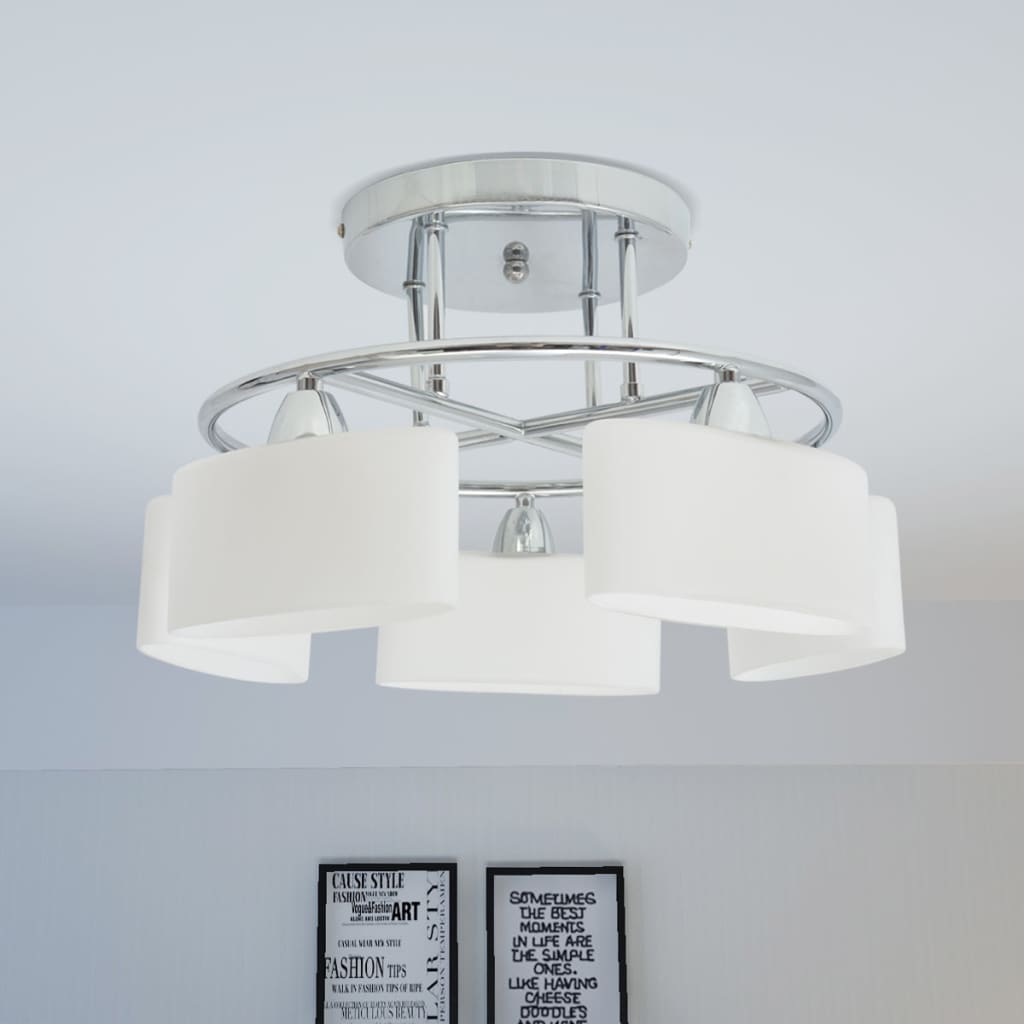 loftslampe med ellipseformet glasskygge 5 E14-pærer 200 W