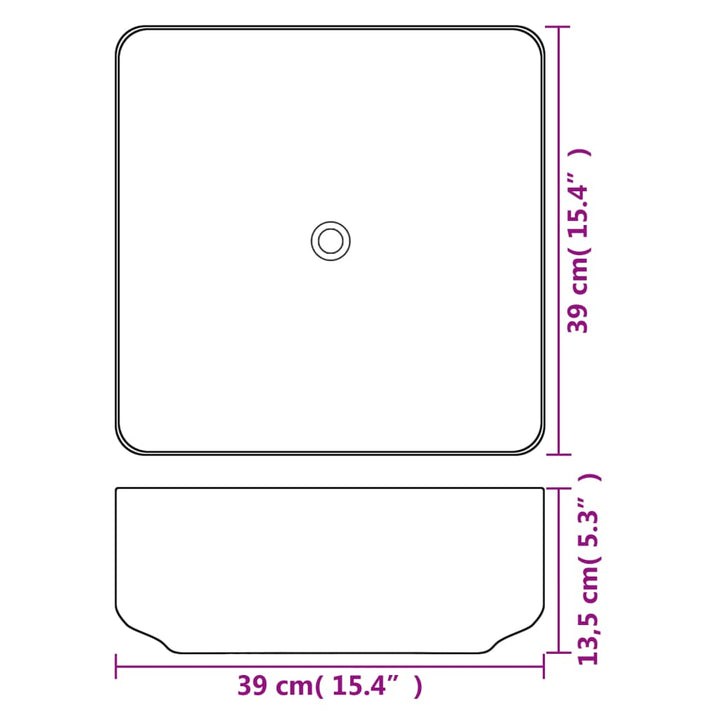 håndvask firkantet keramik 39x39x13,5 cm hvid