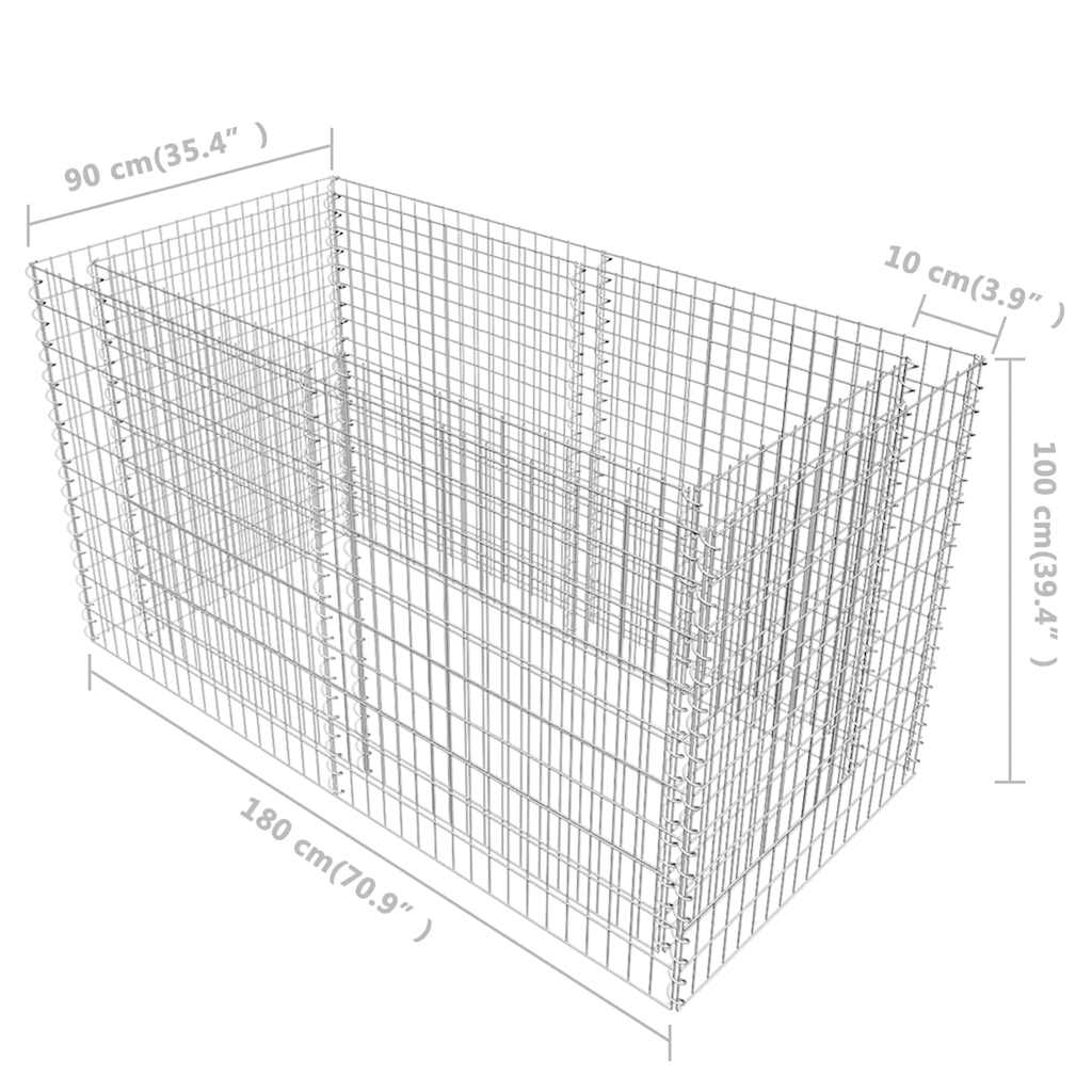 gabion-højbed stål 180x90x100 cm sølvfarvet