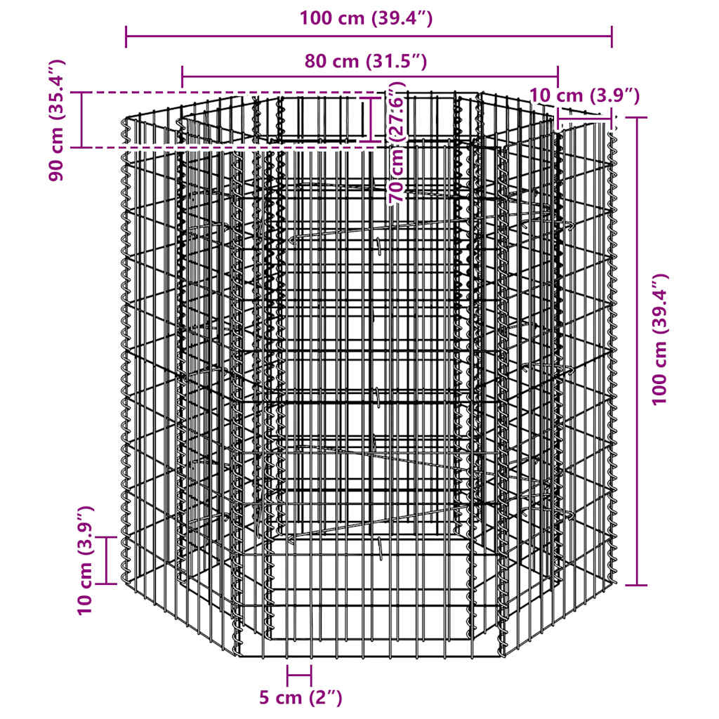 sekskantet gabion-højbed 100x90x100 cm
