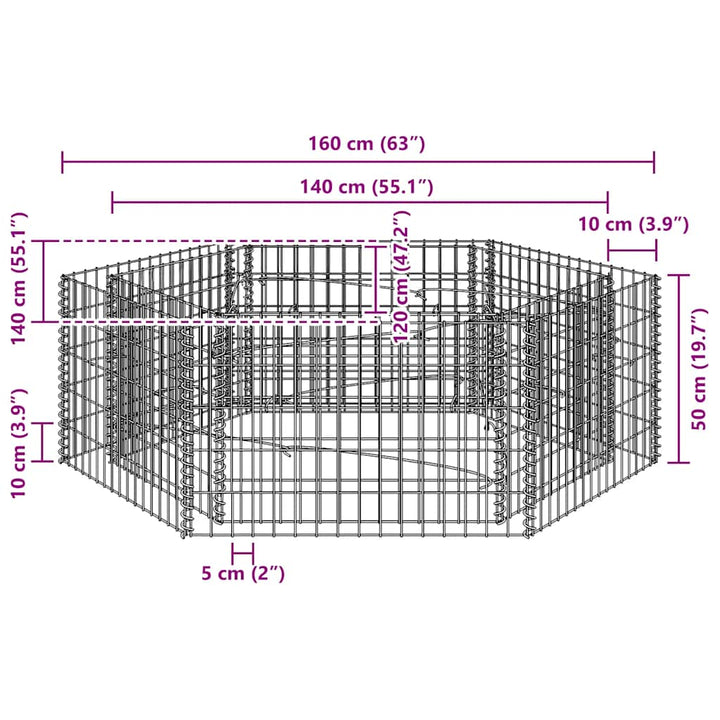sekskantet gabion-højbed 160x140x50 cm
