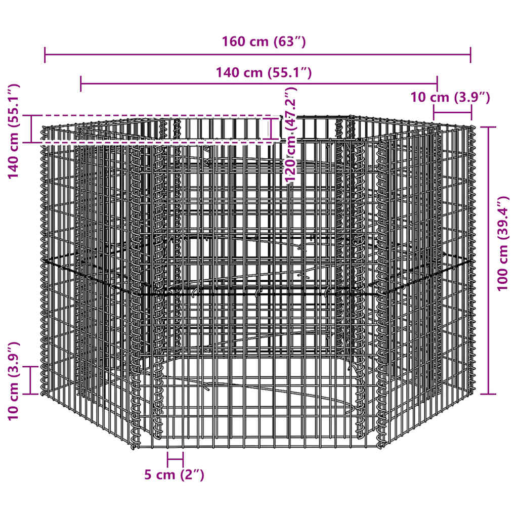 sekskantet gabion-højbed 160x134x100 cm