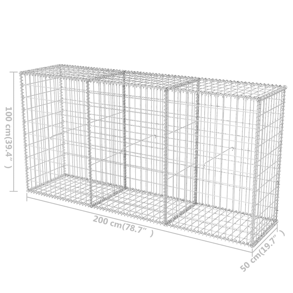 gabionkurv 200 x 50 x 100 cm galvaniseret stål