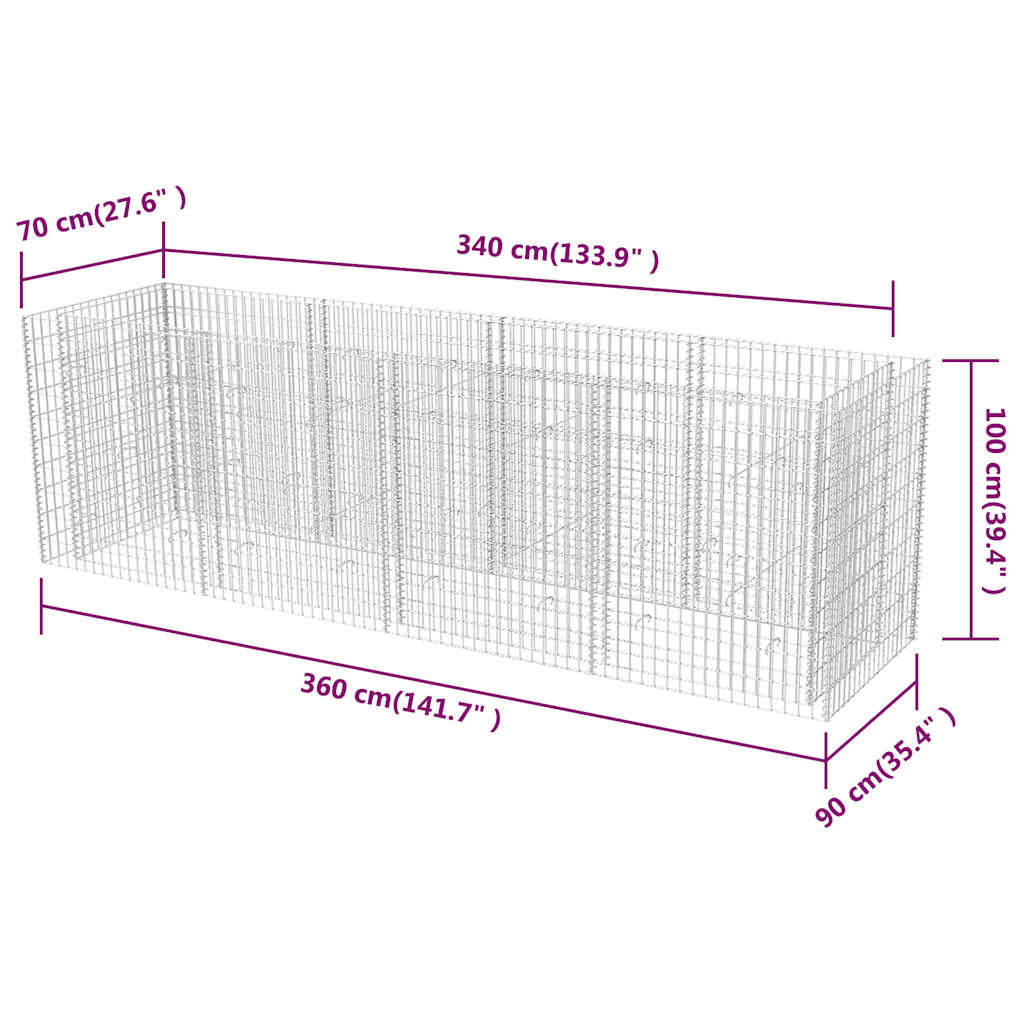 gabion-højbed 360x90x100 cm stål