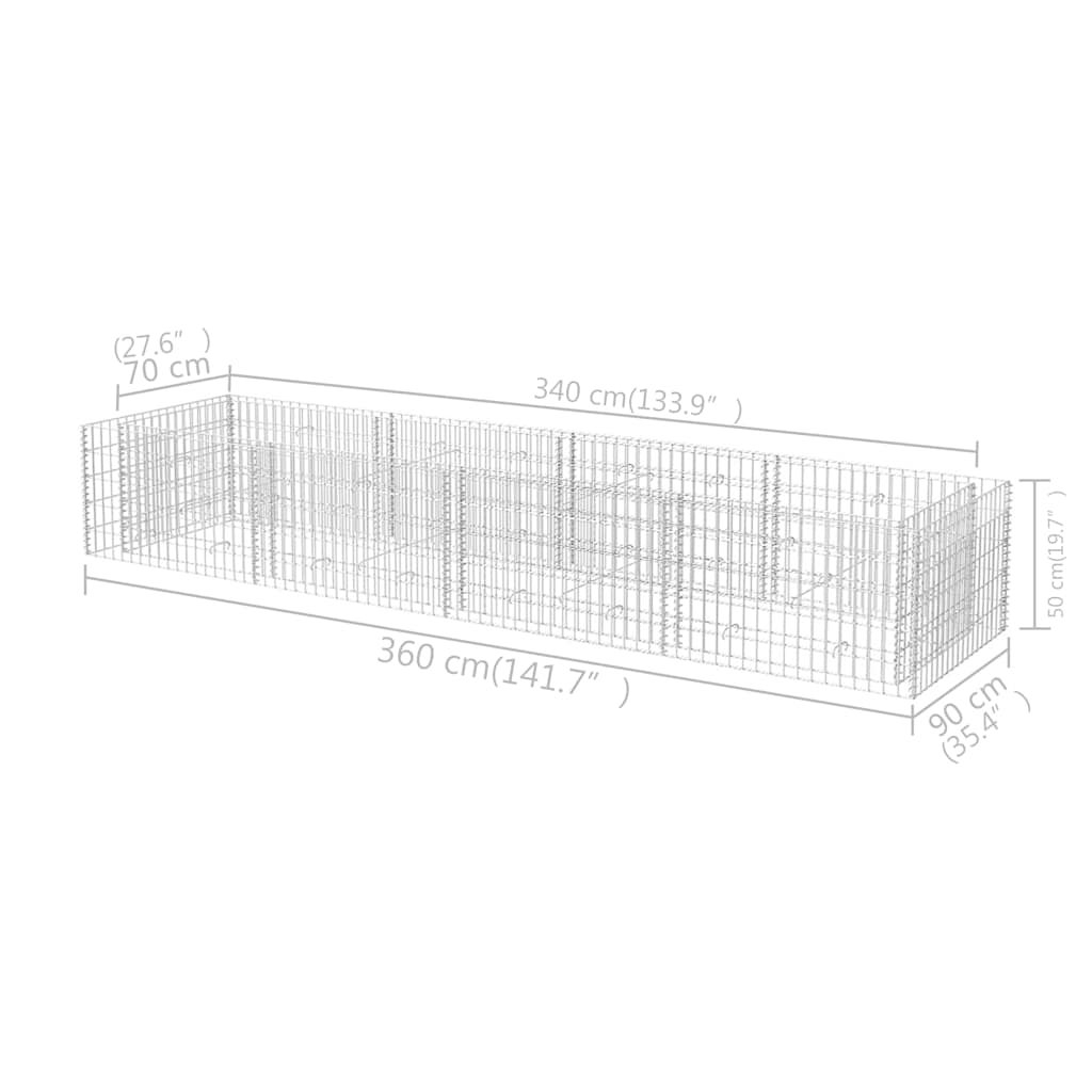 gabion-højbed 360x90x50 cm stål
